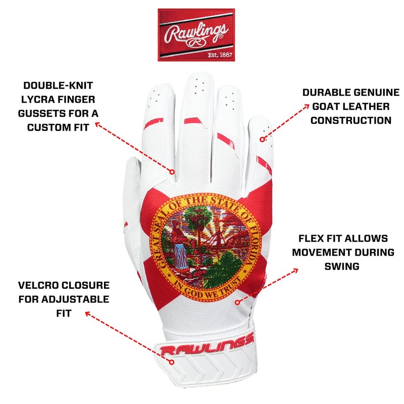 Rawlings 5150 Flag Country Batting Gloves Limited Edition Adult, Florida,