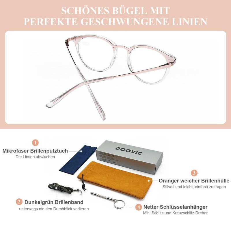 DOOViC Lesebrille Metall Damen 3,0 Blaulichtfilter Durchsichtiger Rund Computerbrille mit
