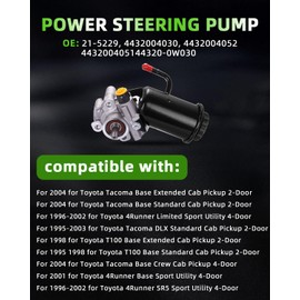 SCITOO Power Steering Pump, with Reservoir, Compatible with 1995-2004 For Toyota For Tacoma, 1996-2002 For 4Runner, 1995-1998 For T100, 3.4L V6, Replace# 21-5229 Power Assist Pump