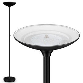 30W Torchiere Floor Lamp - 3600LM Super Bright LED Floor Lamp, 71 Inch Stepless Dimmable Standing Lamp with 3000K Lighting, Rotary Switch, Tall Metal Torch Floor lamps for Living Room/Bedroom (Black)