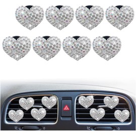 8Pcs Silver Bling Heart Air Vent Clips, Crystal Heart Air Fresheners Vent Clips Car Diffuser Vent Clip Rhinestone Car Decoration Car Interior Decor Cute Car Accessories for Women，Interior Accessories