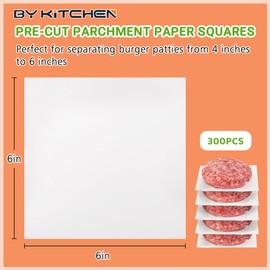 BYKITCHEN Parchment Paper Squares, Set of 300, 6 x 6 Inch Hamburger Patty Paper, Non Stick Patty Paper for Smash Burger Press, Burger Patty Maker, Separating Freezing & More