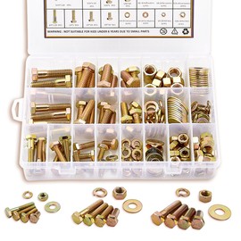 ZTF SAE Grade 8 Bolts and Nuts Assortment Kit, Heavy Duty Hex Cap Screw & Bolt Assortment Sets 12 Common Sizes, 1/4-20 5/16-18 3/8-16 Assorted Nuts Bolts Washers, 42 Sets, 3/4" to 1-1/2" Length