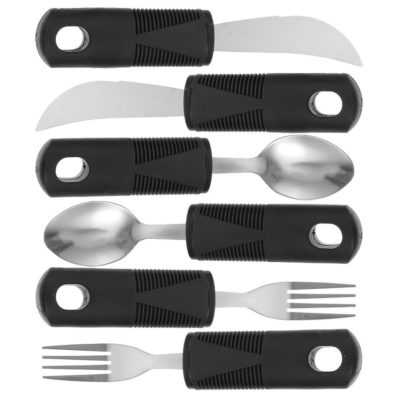 Healifty 6Pcs Elderly Adaptive Utensils Set Stainless Steel Anti-Shake Tableware