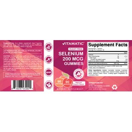 Vitamatic Yeast Free Selenium Gummies 200mcg as Selenomethionine Supplement Essential Trace Mineral with Superior Absorption 90 Pectin Based Gummies - 2 Pack