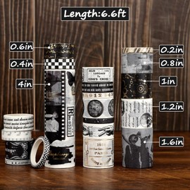 NOGAMOGA Black and White Scrapbooking and Crafts, Decorative Masking Tape, Artists Tapes for DIY, Journal Supplies, School projects