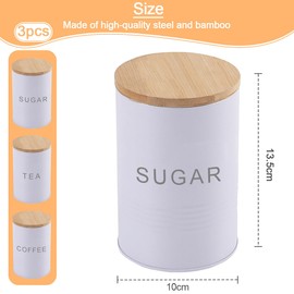 LOSYHU Tea Coffee & Sugar Canisters Set of 3, Kitchen Canister Set with Airtight Bamboo Lid, Coffee and Tea Storage Jars Kitchen Storage Tins (White, Round)