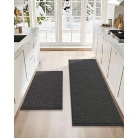 COSY HOMEER-Kitchen-Rugs-Non-Slip-Washable 24"x36"+24"x60" Absorbent Kitchen Mats for Floor Stain Resistant Kitchen Runner Rug Sets of 2 Kitchen Floor Mats for Sink,Dark Grey