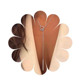 Yheakne Circle Cross Y Necklace Chain Silver Lariat Bar Pendant Necklace Rhinestone CZ Karma Necklace Chain Long Pull Through Necklace Jewellery for Women and Girls, Metal, Rhinestone