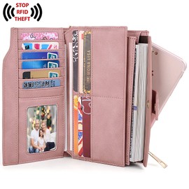 UTO Women's RFID-blocking PU Leather Wallet Clutch, 21 Card Slots, Organiser Women's Purse with Wrist Strap, Large Capacity Inner Pocket Fits 5.5 Inch Mobile Phones