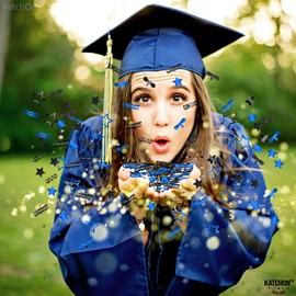 KatchOn, Shiny Blue and Black Congrats Grad Confetti 2025 - Pack of 1300 | Graduation Confetti Class of 2025 | Graduation Decorations 2025 | Class of 2025 Decorations