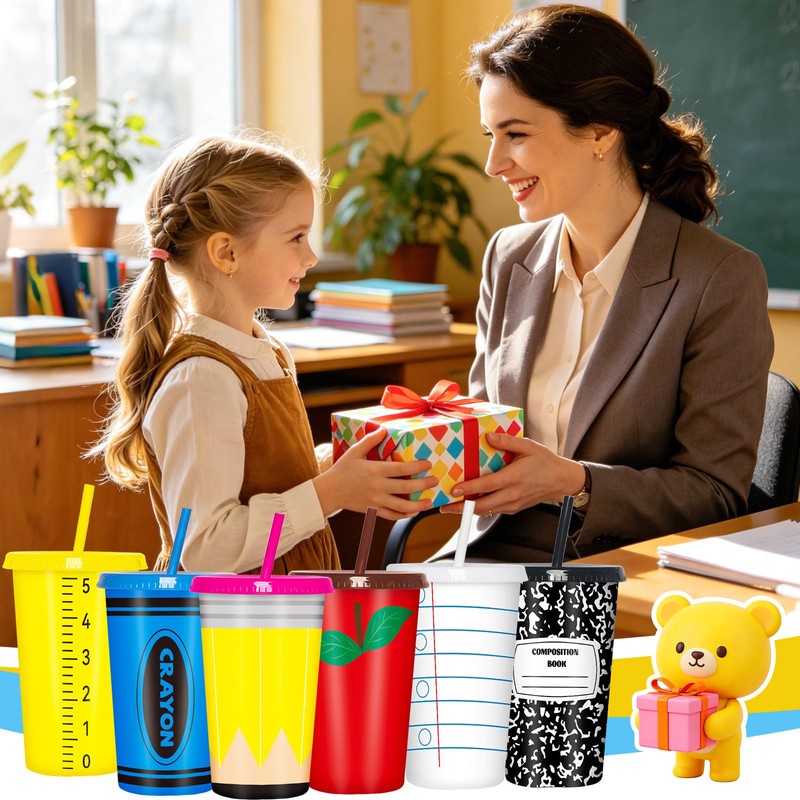 Jansun 12 Pack Teacher Appreciation Reusable Coffee Cups Plastic Tumblers