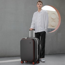 mixi Luggage Suitcase with Spinner Wheels, 24'' Checked Travel Luggage Aluminum Frame PC Hardside with TSA Lock & Cover - Rock Gray