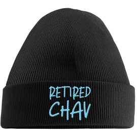 Hippowarehouse Retired Chav Embroidered Beanie Hat Black with Baby Blue Stitch