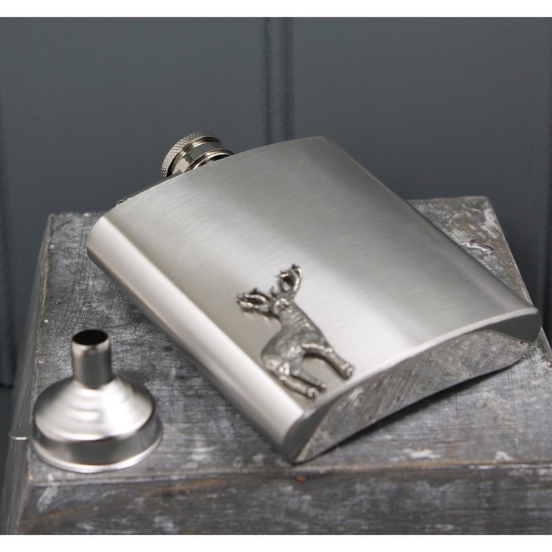 English Pewter Company 6oz Stainless Steel Hip Flask with Pewter