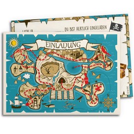 12 x Invitation Cards for Children's Birthday | Pirate Treasure Map | Invitations for Boys | Invitation Cards Birthday Children Boy Pirate | Birthday Invitations Treasure Hunt Party Invitations Boys