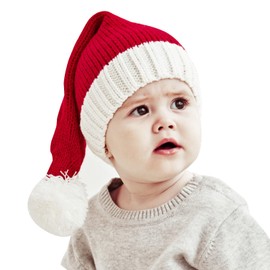 AIYUENCICI Santa Hat for Kids, Christmas Hat, New Year Xmas Crochet Hats with Pom Pom Party Beanie Caps Gift(Kids Santa Hat)