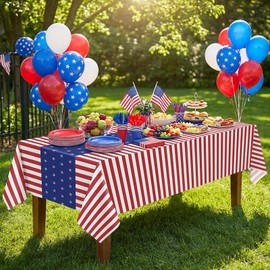 American Flag Patriotic Tablecloth 3 Pack 54x108 Disposable Plastic Table Cover Red White and Blue Stars Stripes for 4th of July Table Cloth, Memorial Day Outdoor Picnic BBQ Camping Party Supplies