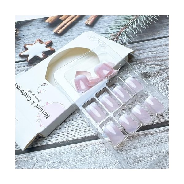 24Pcs Square Press on Nails Short Length French Fake Nails
