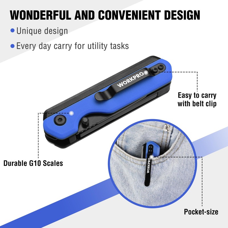 WORKPRO 2-in-1 Folding Knife/Utility Knife, Quick-Change Box Cutter with Belt