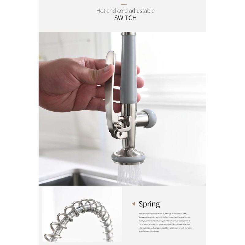 FLG Brushed Nickel Kitchen Faucet Single Handle Spring Faucet with