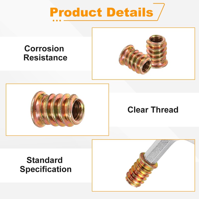 uxcell 100 Pcs Threaded Insert for Wood, 1/4" - 20
