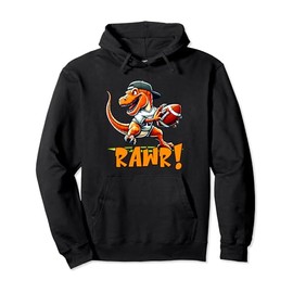 Kids Tyrannosaurus Rex Football Player T-Rex Football Season Pullover Hoodie