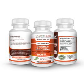 Vadik Herbs Brahmi Capsules -180 Count - 1000mg - Nootropic (Bacopa monniera) | Certified Organic | Naturally Strengthens and Boosts Immunity and Memory | Non GMO - Gluten Free