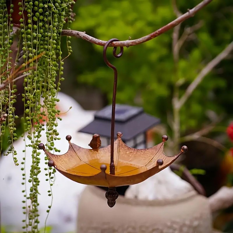 AIMALL Outdoor Metal Bird Feeder Umbrella Shaped Hanging Garden Birdbath
