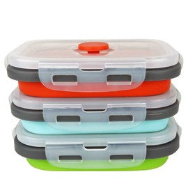 ECOmorning 3 Piece Silicone Food Storage Containers Collapsible Silicone Bowl with Airtight Silicone Lids, Collapsible Lunch Box - Microwave, & Freezer Safe, 350ML