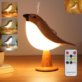 Small Bird Table Lamp, 2600mAh Touch Cordless Bedside Lamp with Remote Control, 3-Color Dimmable Kids Night Light, Rechargeable Desk Lamp with Timer and Bird Sounds for Toddler Kids Bedroom Nightstand