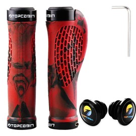 TOPCABIN Bike Grips,Ergonomic Design Bicycle Grips Widen Holding Rubber Bike Handlebar Grips with Aluminum LockGrips for Bike Mountain Road MTB (Rubber Red (1 Pair))
