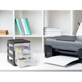 Hausfelder A6 Small Desk Drawer Cabinet 2 x Drawer System with 3 Drawers Plastic Transparent Black