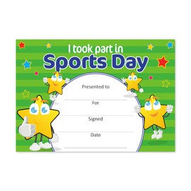 SuperStickers 'I took part in Sports Day' Certificates (A5). Pack of 20.
