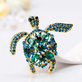 AILUOR Unisex Vintage Turtle Brooch, Fashion Rhinestone Crystal Large Turtle Brooches Jewellery Gifts Blue-a Adjustable, Metal, Cubic Zirconia