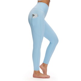 NANJI High Waisted Leggings with Pockets for Women - Tummy Control, Buttery Soft Yoga Pants, Squat Proof Workout Leggings (L, Airy Blue)