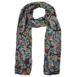 World of Shawls Ladies Women's Owl on Branch Print Scarf Wraps Shawl Maxi Soft Scarves (Silver)
