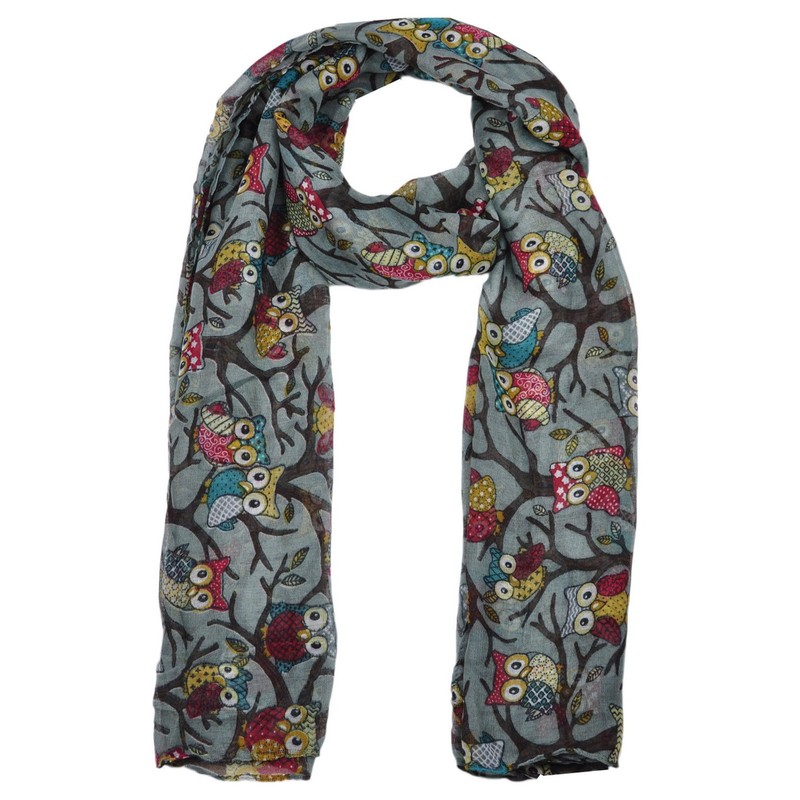 World of Shawls Ladies Women's Owl on Branch Print Scarf