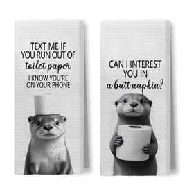 Foritho Funny Otter Hand Towels for Bathroom, Sea Otter Bathroom Decor, Text Me if You Run Out of Toilet Paper Funny Ocean Animal Hand Towels for Washroom Decor, 16x24 Inch