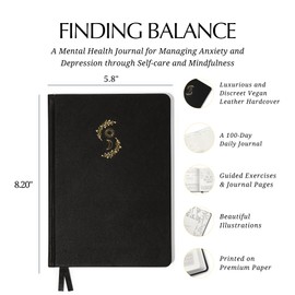LIFTINSPIRE CO. FINDING BALANCE 100-Day Mental Health Journal – Daily Journal with Prompts for Mindfulness, Self-Care & Healing – Anxiety & Depression Relief – Black Hardcover