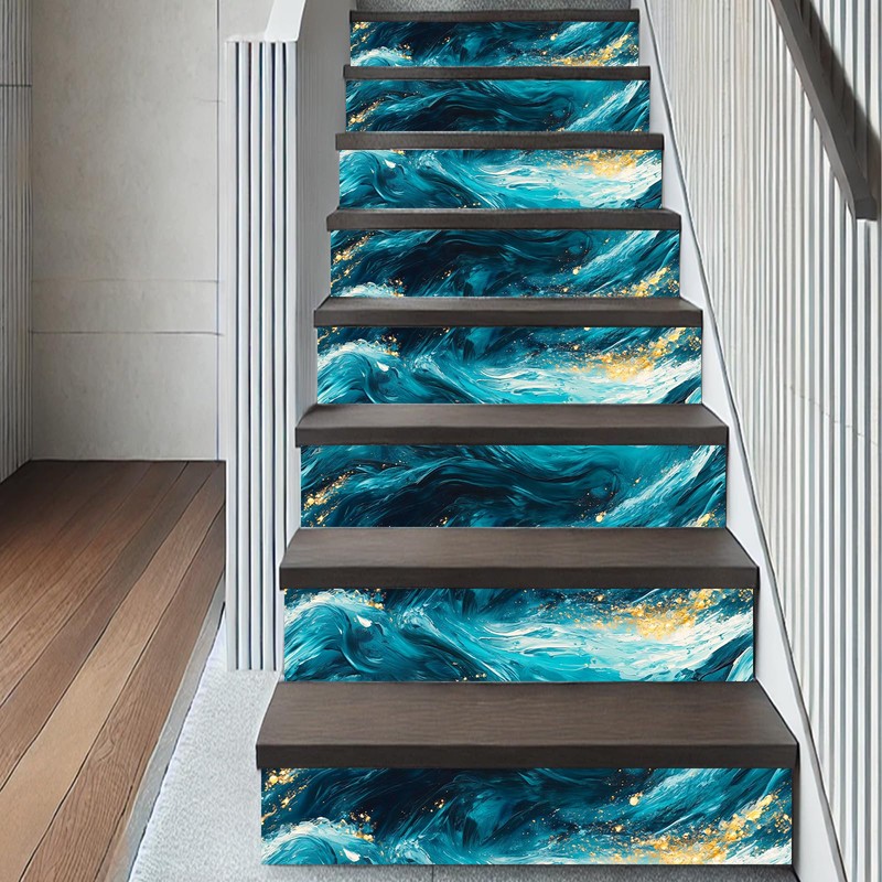 HOMETITUTE Ocean Wave Peel Stick Wallpaper 15.7x39.4 Blue Green Fluid