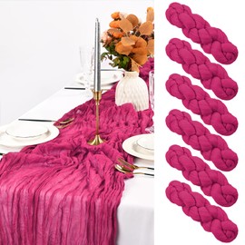 Pesonlook 6 Pack Hot Pink Cheesecloth Table Runner,10FT Boho Table Runner 35x120 Inch Rustic Gauze Table Runner for Wedding Bridal Baby Shower Birthday Party Table Decorations