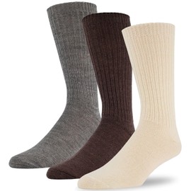 J.B. Field's 96% Merino Wool Weekender Casual Socks, Soft and Itch-free, For Hiking Trekking Running Socks, 3 Pairs (Large) Assorted (Mid-Grey/Light Brown/Natural)