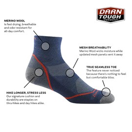 Darn Tough Men's Light Hiker 1/4 Lightweight with Cushion - Large Taupe Merino Wool Socks for Hiking