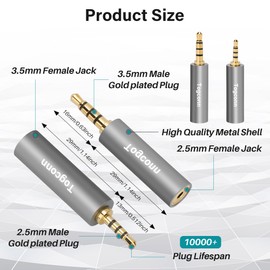 2.5mm to 3.5mm TRRS Adapter 4 Pack,2.5mm Male to 3.5mm Female/3.5 mm Male to 2.5 mm Female Audio Jack Converter Connector Stereo/Mono Auxiliary Plug for phones, Headphone, Tablets Support Mic Function