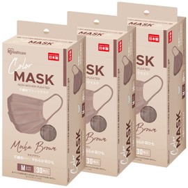 Iris Ohyama PN-NC30MMB Non-Woven Mask, Made in Japan, 90 Pieces, Colored, Regular Size, 30 Pieces x 3 Packs, Mocha Brown