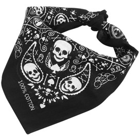 TRIXES Black Bandana Scarf Head Scarf Printed on Both Sides in Skull Design with Checked Edge, black