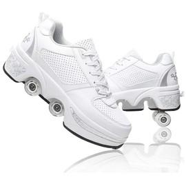Roller Skate Shoes for Women and Men Kick Roller Shoes Double-Row Roller Skates Retractable Deformation Shoes That Turn into Rollerskates Sneakers Outdoor Roller Skating Shoes for Girls Boys (6.5)