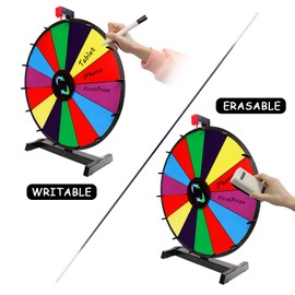 Hooomyai 18" Tabletop Spinning Prize Wheel 14 Slots with Durable Base Stand, Spin Wheel for Prizes Dry Erase Fortune Spinner Wheel with Dry Erase Markers and Eraser for Carnival Trade Show Party