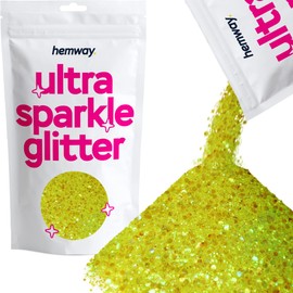 Hemway Ultra Sparkle Glitter Chunky Knit Fine Cosmetics Glitter Mix in Several Sizes for Body, Face, Hair, Eyes, Nail Art Festival, Craft Tumbler, Fluorescent Yellow, 100 g / 3.5 oz